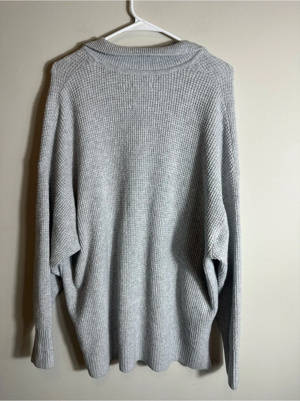 Aerie Cozyup Waffle Knit Polo Sweater Gray Size L - Picture 4 of 9